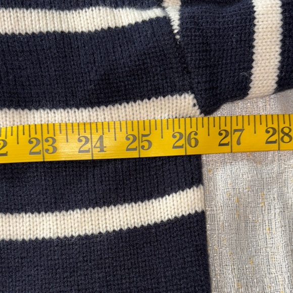 Striped Navy & Ivory Cardigan Sweater Womens Medium Nautical Preppy Academia - Picture 10 of 16